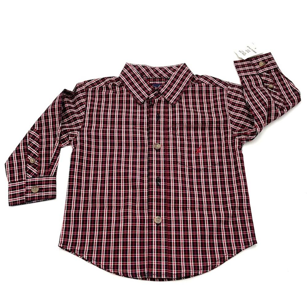 NAUTICA boy's button down plaid shirt size 12/18m